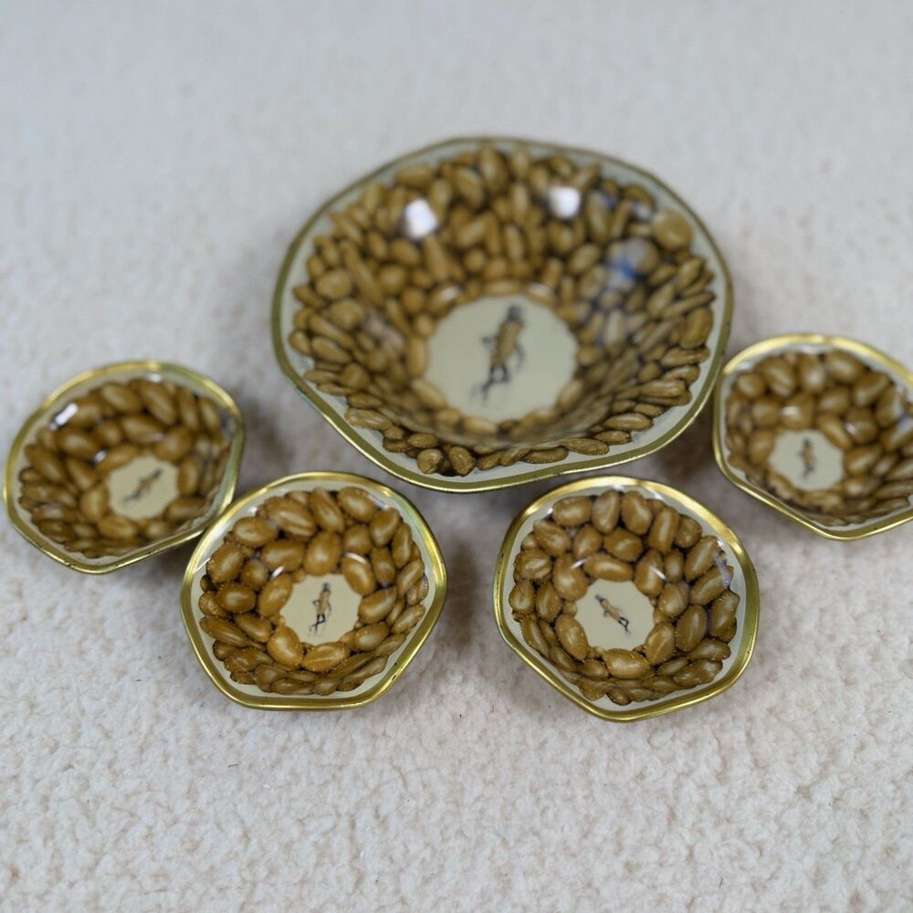 Vintage Planters Mr. Peanut Advertising Tin Metal Snack Nut Dish Bowl Set of 5